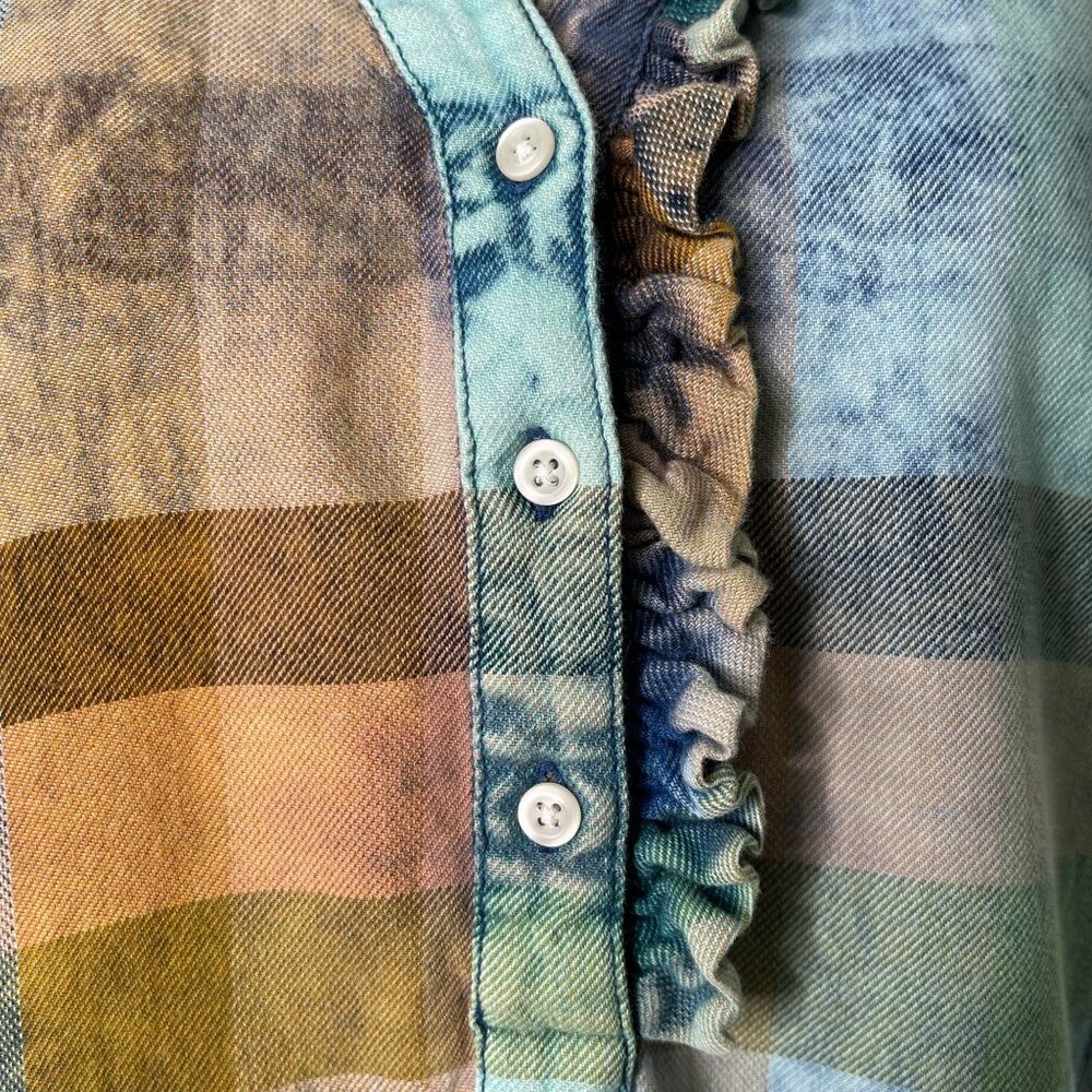 NWT Isabella Sinclair Women's Tan Green Button Down Long Sleeve Check Shirt S - Picture 8 of 9